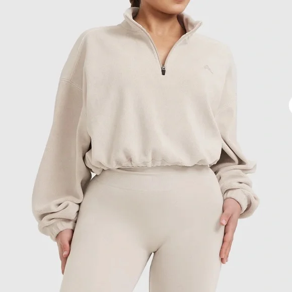 NWT Oner Active FLEECE OVERSIZED CROP 1/2 ZIP SWEATSHIRT - Picture 1 of 10